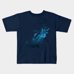 Blue feather with birds and letters Kids T-Shirt